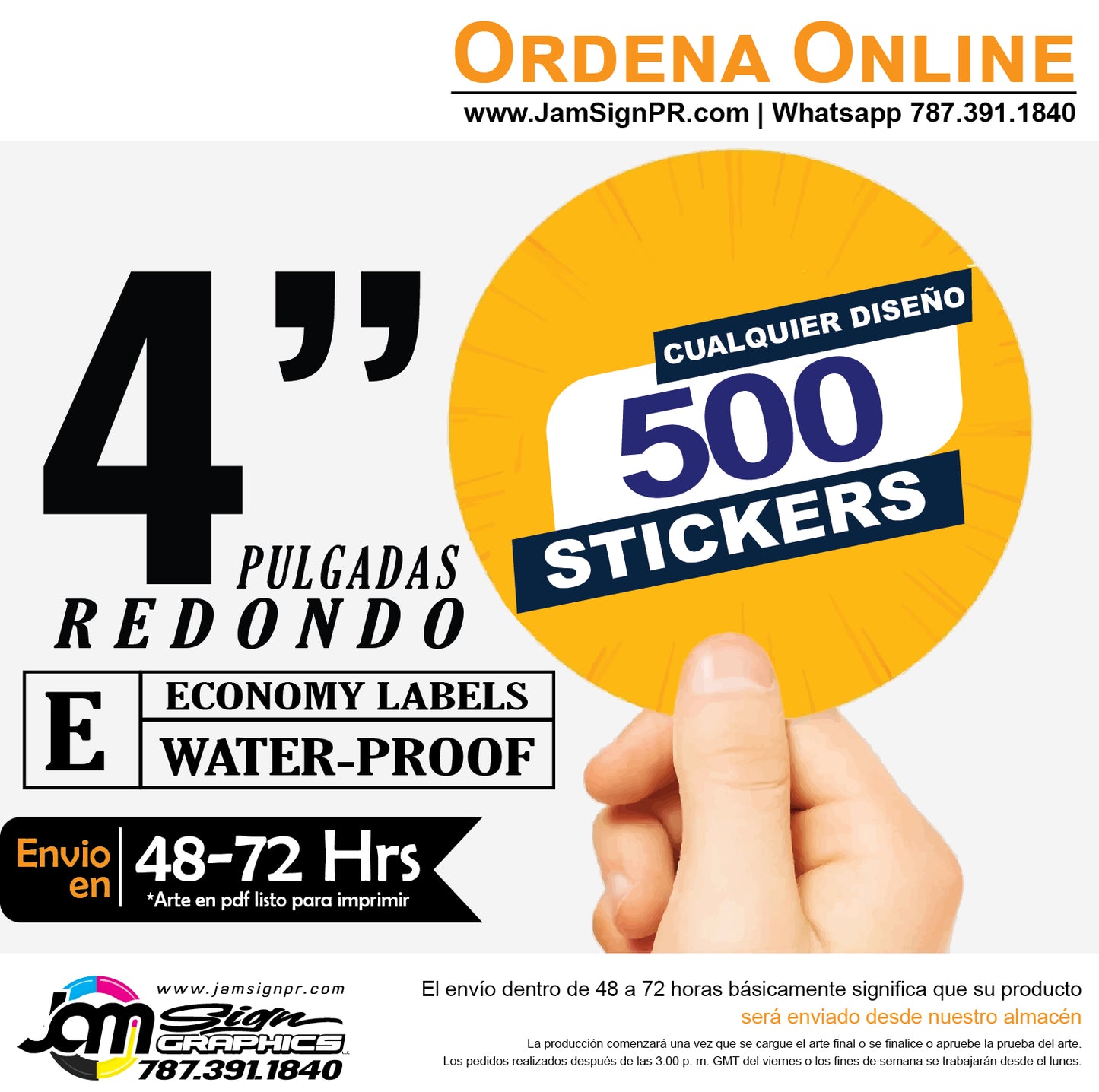 STICKERS 4" REDONDO (Cantidades a escoger)