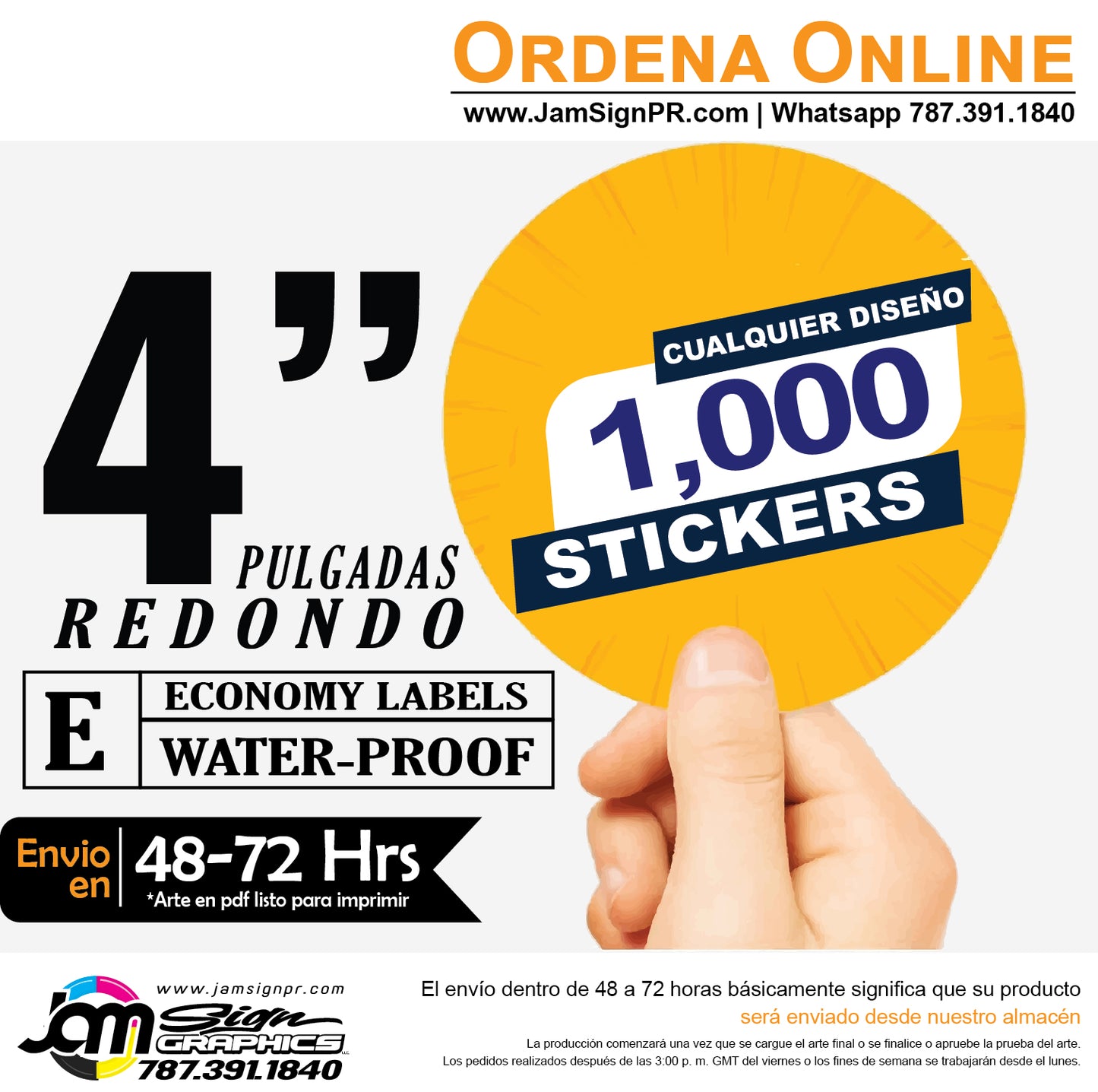 STICKERS 4" REDONDO (Cantidades a escoger)