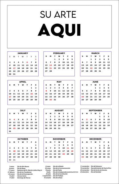 CALENDARIOS (POSTER) 11"X 17"CARTON 80Lbs